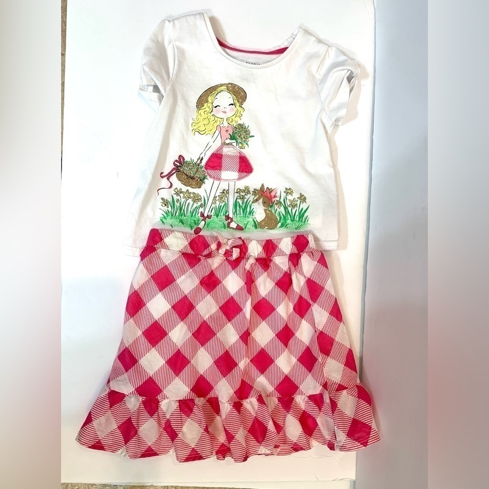 Girls Max Studio 2-Piece Shirt and Skirt Outfit pink and White Size 5/6